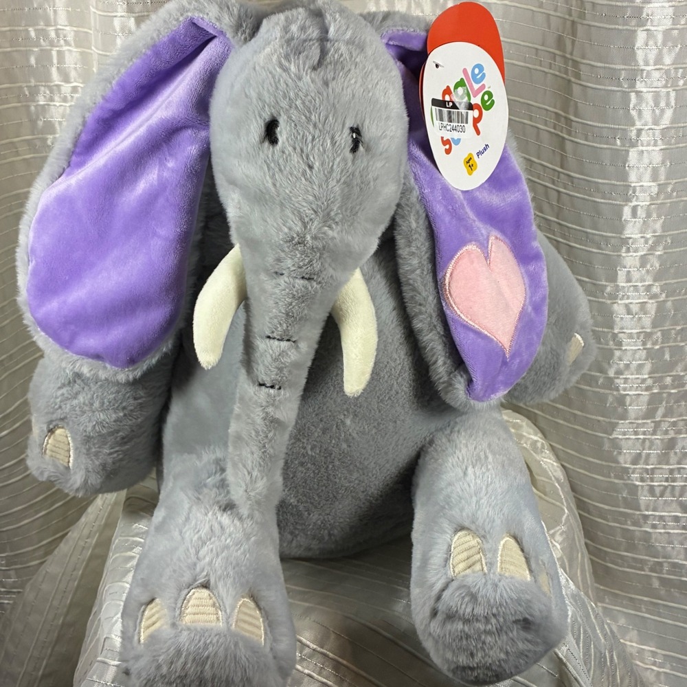 Giggle and Soar Plush Gray Elephant Stuffed Animal Ages 1+ Heart Ears